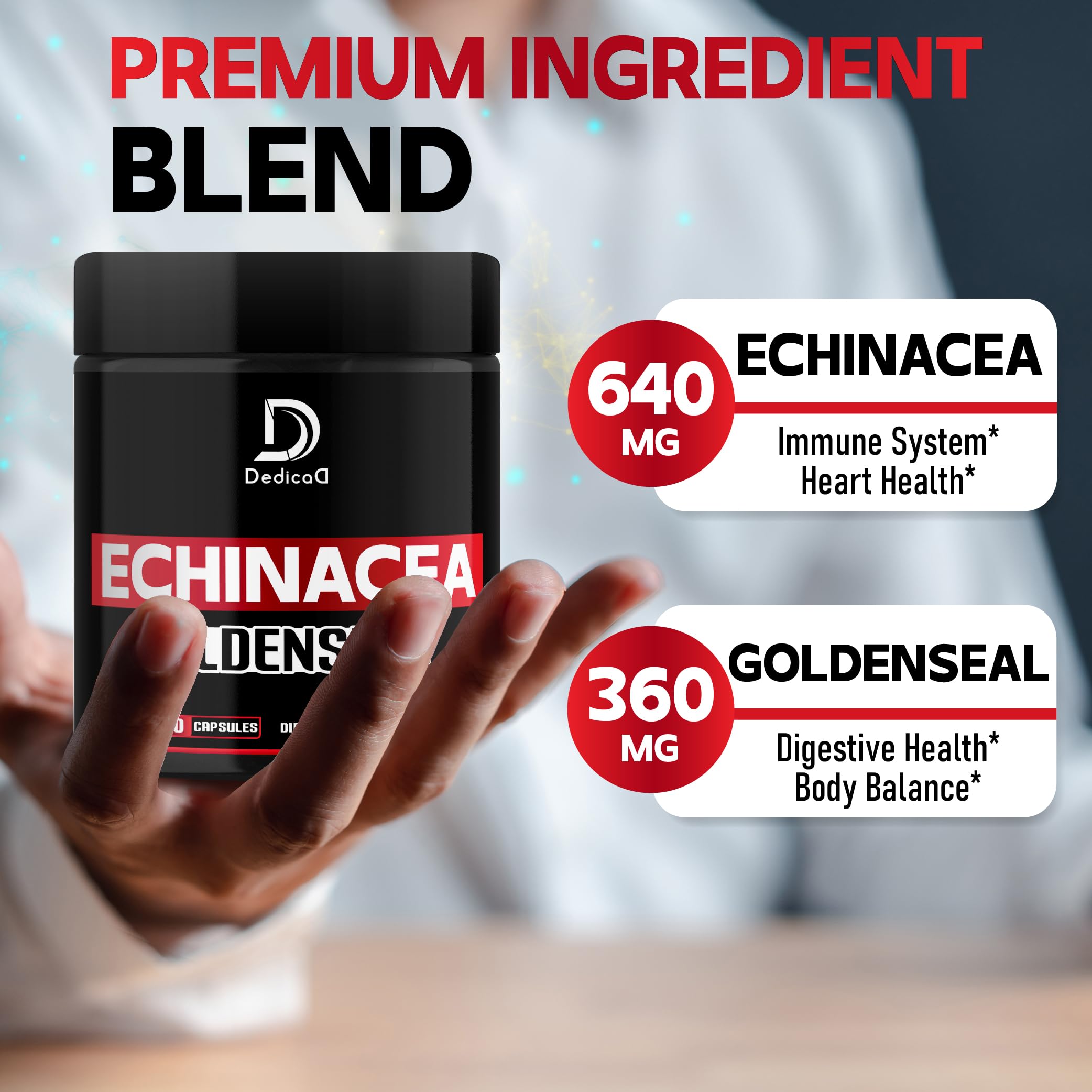 DEDICAD 1000mg Echinacea Goldenseal Capsules - Support Immune System, Well-Being & Overal Health - 60 Veggie Capsules - Non-GMO, Gluten-Free DEDICAD buy supplements Au