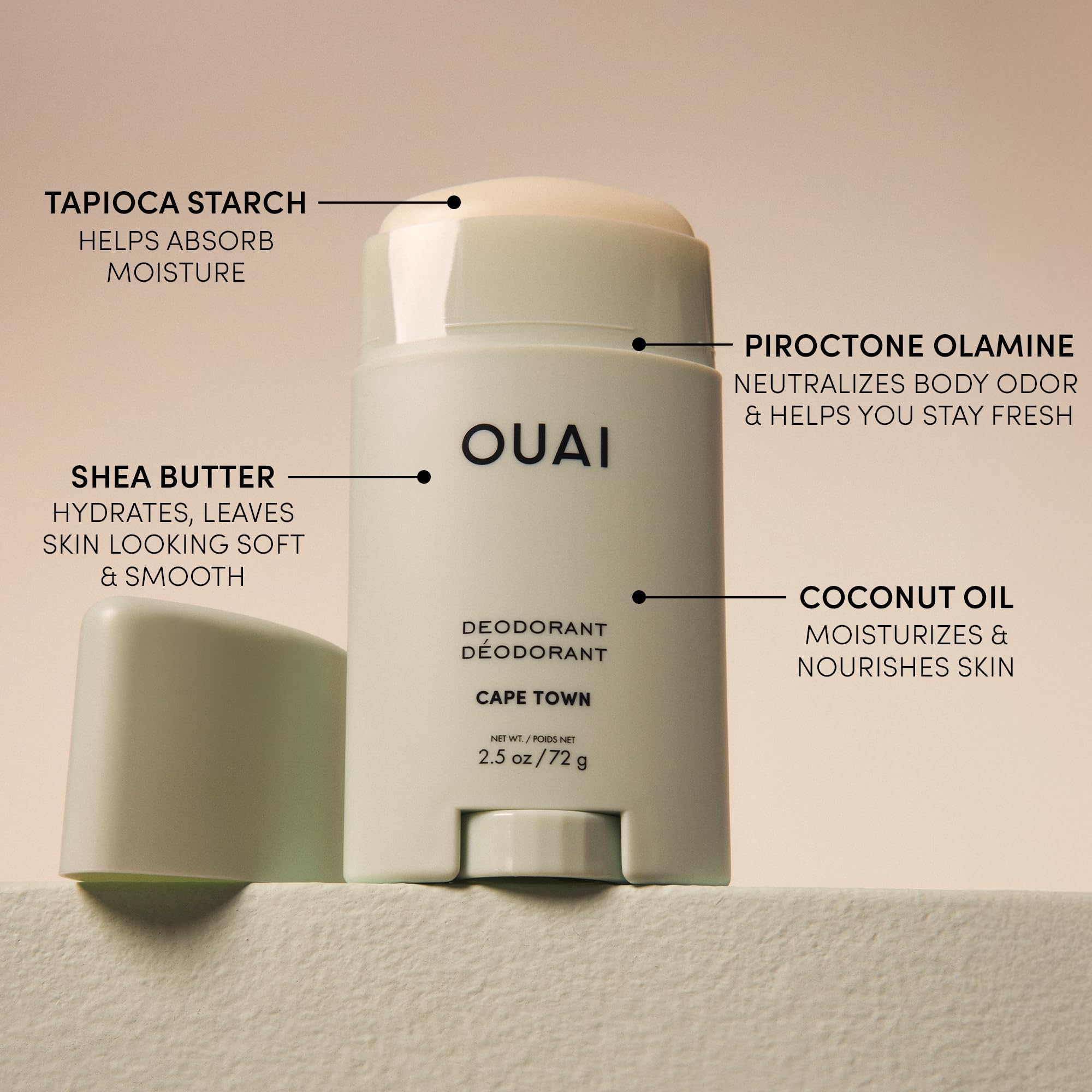 OUAI Aluminum Free Deodorant - Women's Deodorant with 24-Hour Odor Control & Invisible Application - Enriched with Notes of Wet Grass, Ginger, Basil & Green Fig - Cape Town (2.5 oz) OUAIBuy Supplements Australia