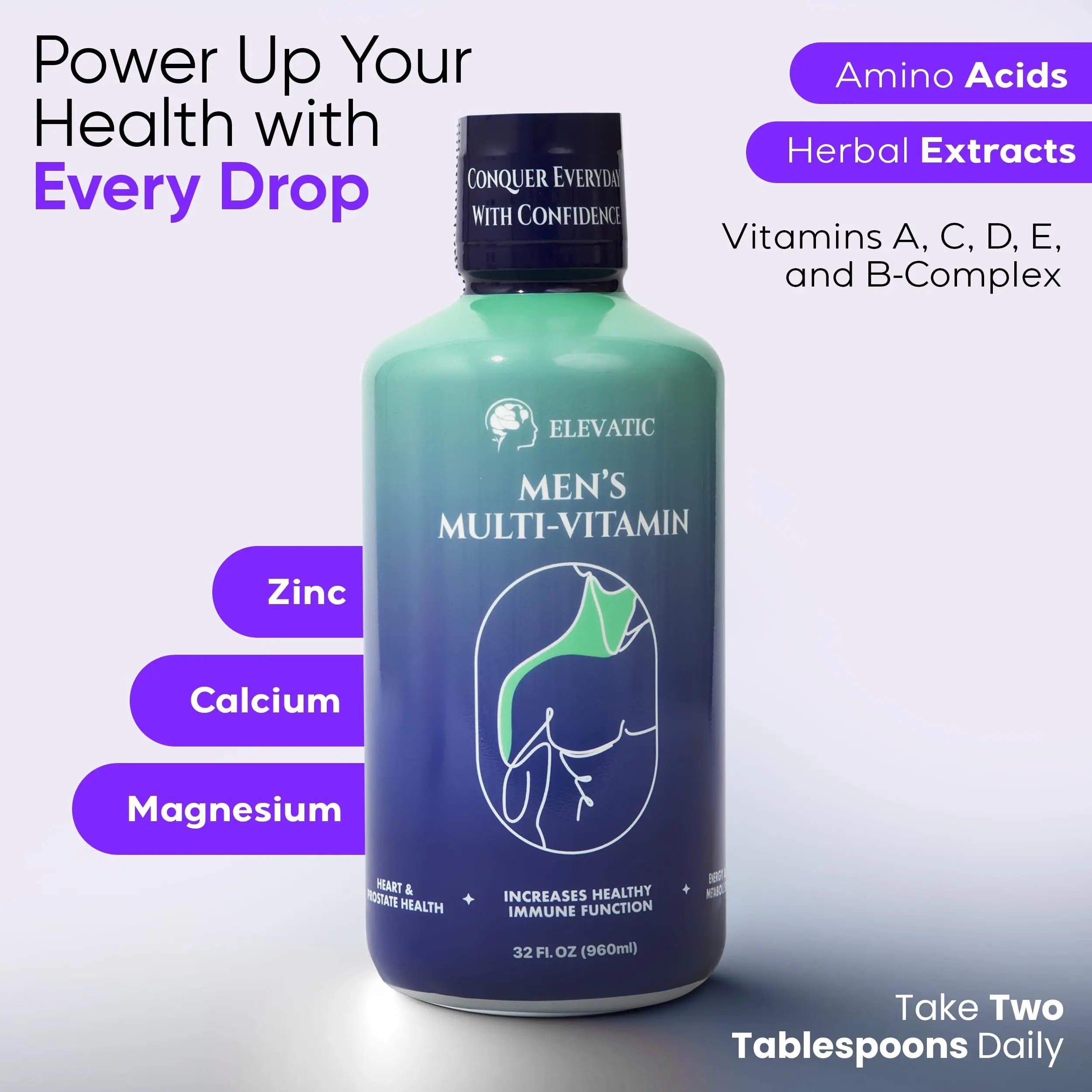 Elevatic Multivitamin for Men | 32 Fl.oz (960ml) | Superior Tasting | All Natural | Energy Booster Liquid Multivitamin ElevaticBuy Supplements Australia
