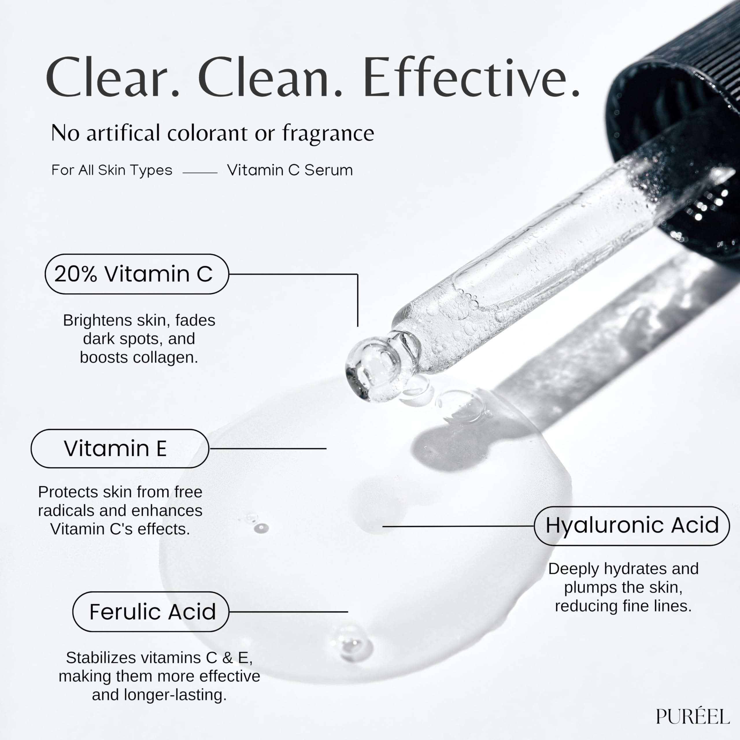 Puréel 20% Vitamin C Serum for Face – Brightening Serum with Vitamin E & Ferulic Acid – Anti-Aging, Dark Spot Remover, Even Skin Tone, Wrinkle Reduction & Radiant Glow – 1 fl oz Purify. buy supplements Au