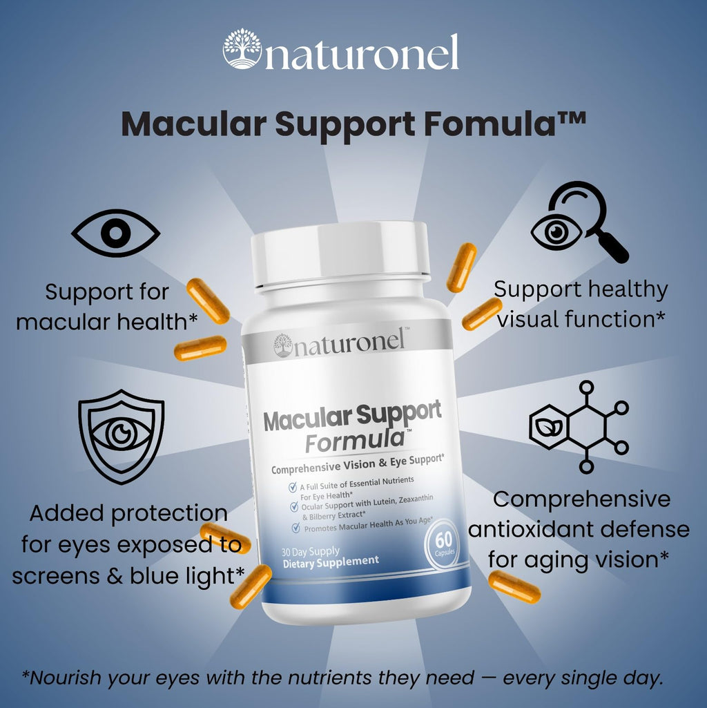Naturonel Macular Support Formula – Vision & Eye Health with Lutein, Zeaxanthin, Bilberry, Eyebright & Antioxidants | Non-GMO, Made in USA, GMP Certified – 60 Capsules, 30 Day Supply (1) NaturonelBuy Supplements Australia
