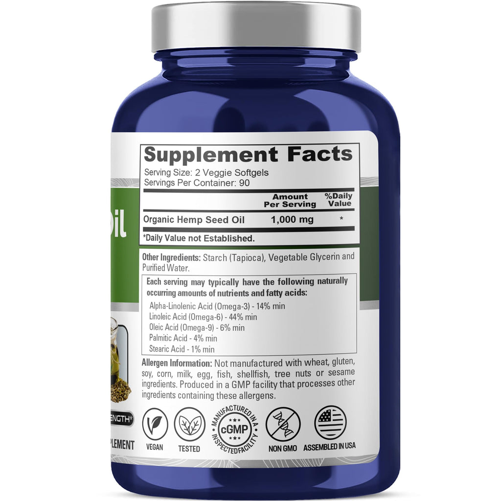 NusaPure Hemp Oil 1,000mg Per Serving, 180 Veggie Softgels, Non-GMO, Vegan NusaPureBuy Supplements Australia
