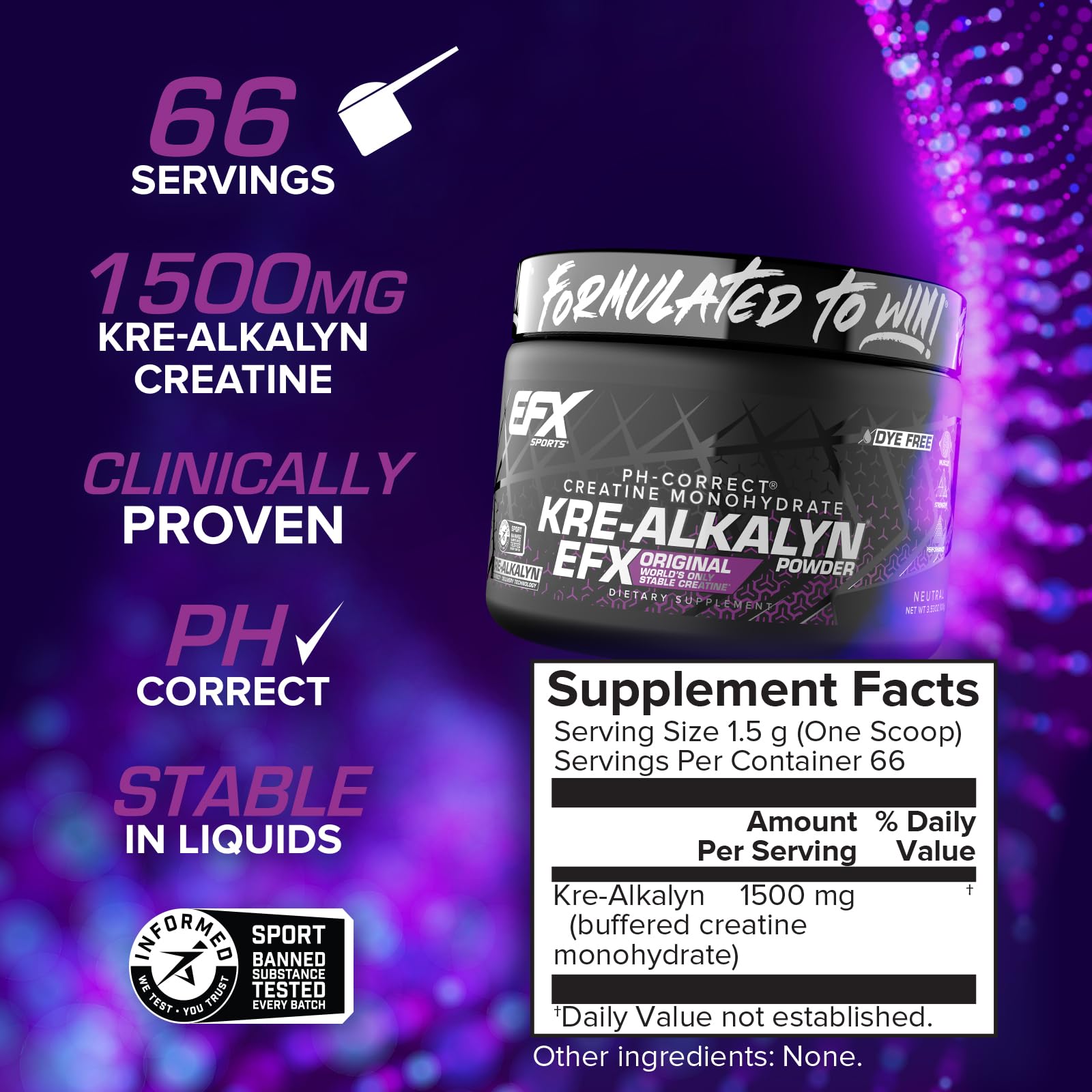 EFX Sports Kre-Alkalyn EFX Powder | pH Correct Creatine Monohydrate Powder Supplement | Strength, Muscle Growth & Performance | 66 Servings (Unflavored) EFX SportsBuy Supplements Australia