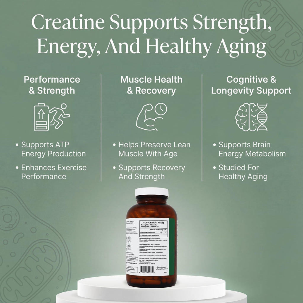 PRISTINE'S Creatine Monohydrate Capsules for Women & Men - NSF Certified 75 Day Supply 3G Muscle Growth Support Supplement - Cognitive & Athletic Performance Support - Enhanced Recovery PRISTINE'SBuy Supplements Australia