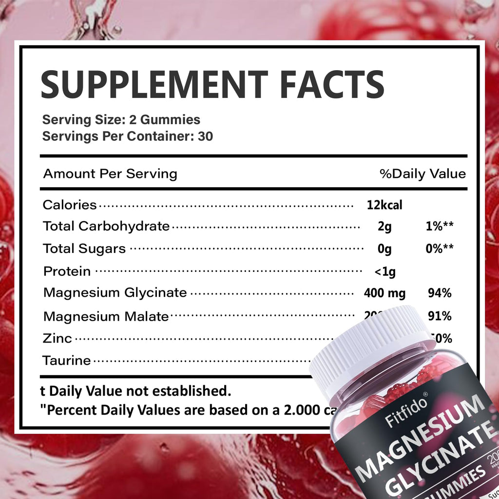 Magnesium Glycinate Gummies 400mg, Chewable Sugar Free Magnesium Supplement with Magnesium Glycinate, Magnesium Malate and Protein for Sleep, Relaxation, Brain & Muscle - Vegan (60 Count, Raspberry) FitfidoBuy Supplements Australia