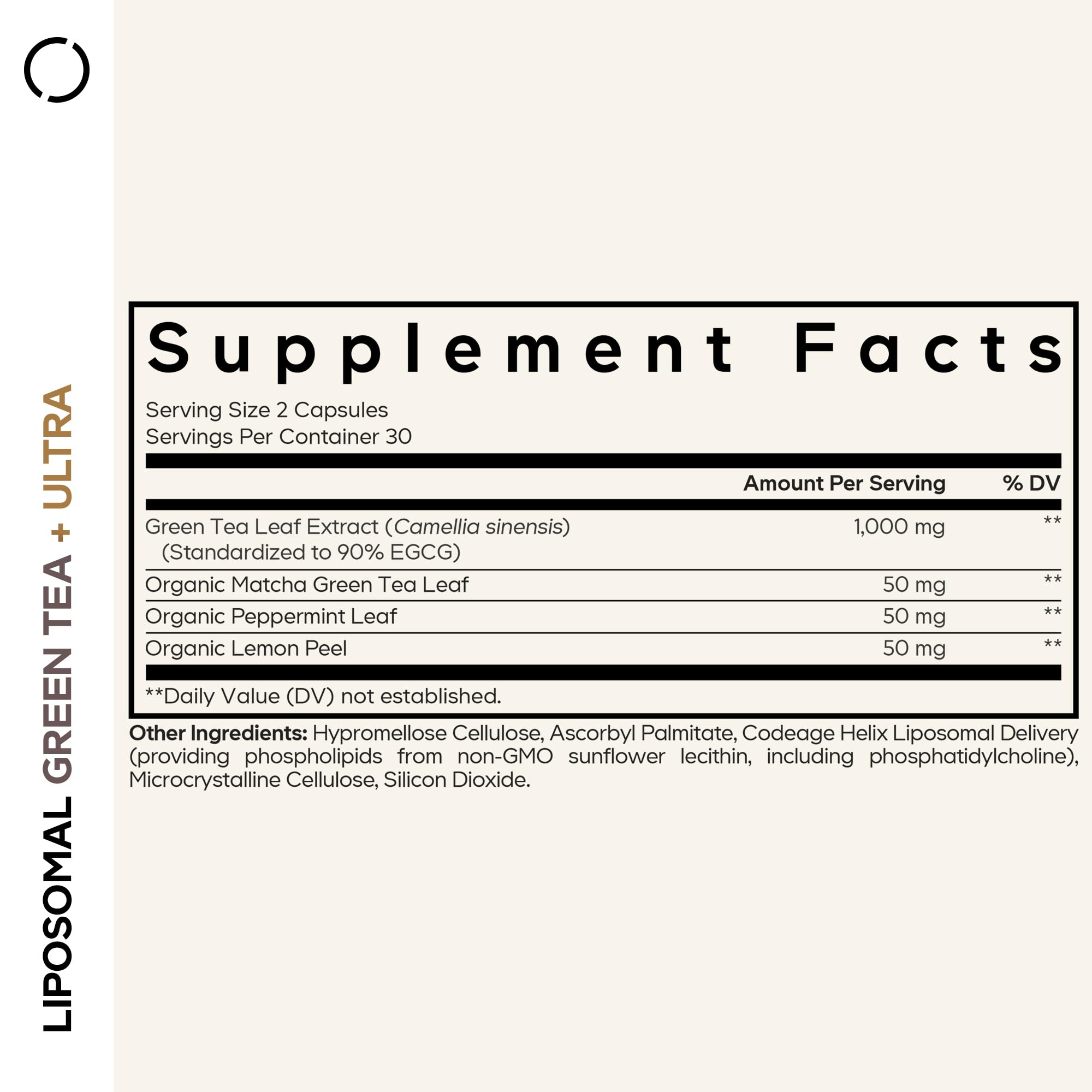 Codeage Liposomal Green Tea+ Ultra Potency - EGCG 90% Green Tea Extract, Organic Matcha Green Powder, Peppermint, Lemon Peel - Vegan, Non-GMO, Gluten-Free - Liposomal Delivery - 60 Capsules CodeageBuy Supplements Australia