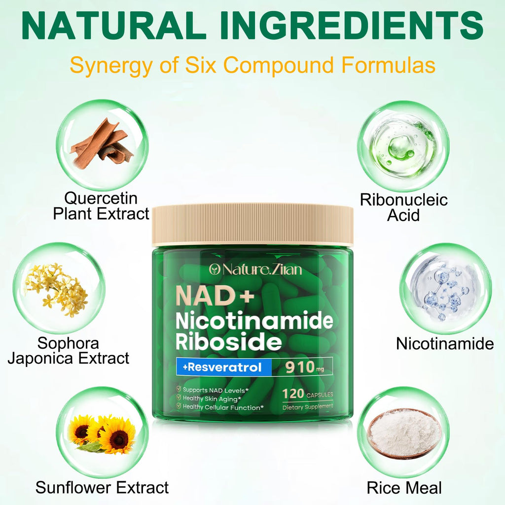 NAD Supplement 120 Capsules, Liposomal Nicotinamide Riboside, Resveratrol, Quercetin, NAD Nicotinamide Riboside Resveratrol 910mg for Women & Men, NAD Supplement for Anti Aging and Cell Regeneration KZUOBuy Supplements Australia