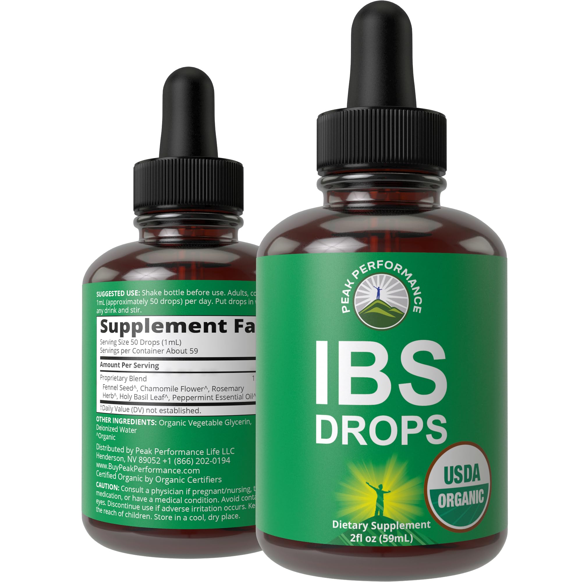 USDA Organic IBS Relief 5-in-1 Liquid Drops. for Ingestion, Bloating, Gas. Irritable Bowel Supplement with 5 Organic Ingredients. Peppermint Oil, Fennel Seed, Chamomile Flower, Rosemary, Holy Basil Peak PerformanceBuy Supplements Australia