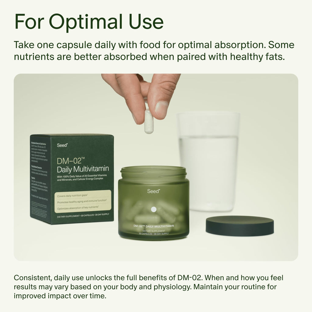 Seed DM-02 Daily Multivitamin - 100% DV Essential Vitamins and Minerals for Women & Men - Helps Fill Daily Nutrient Gaps - Immune, Bone, Hair, Skin & Nails Health - Vegan - 30 Capsules (30-Day Supply) Seed buy supplements Au