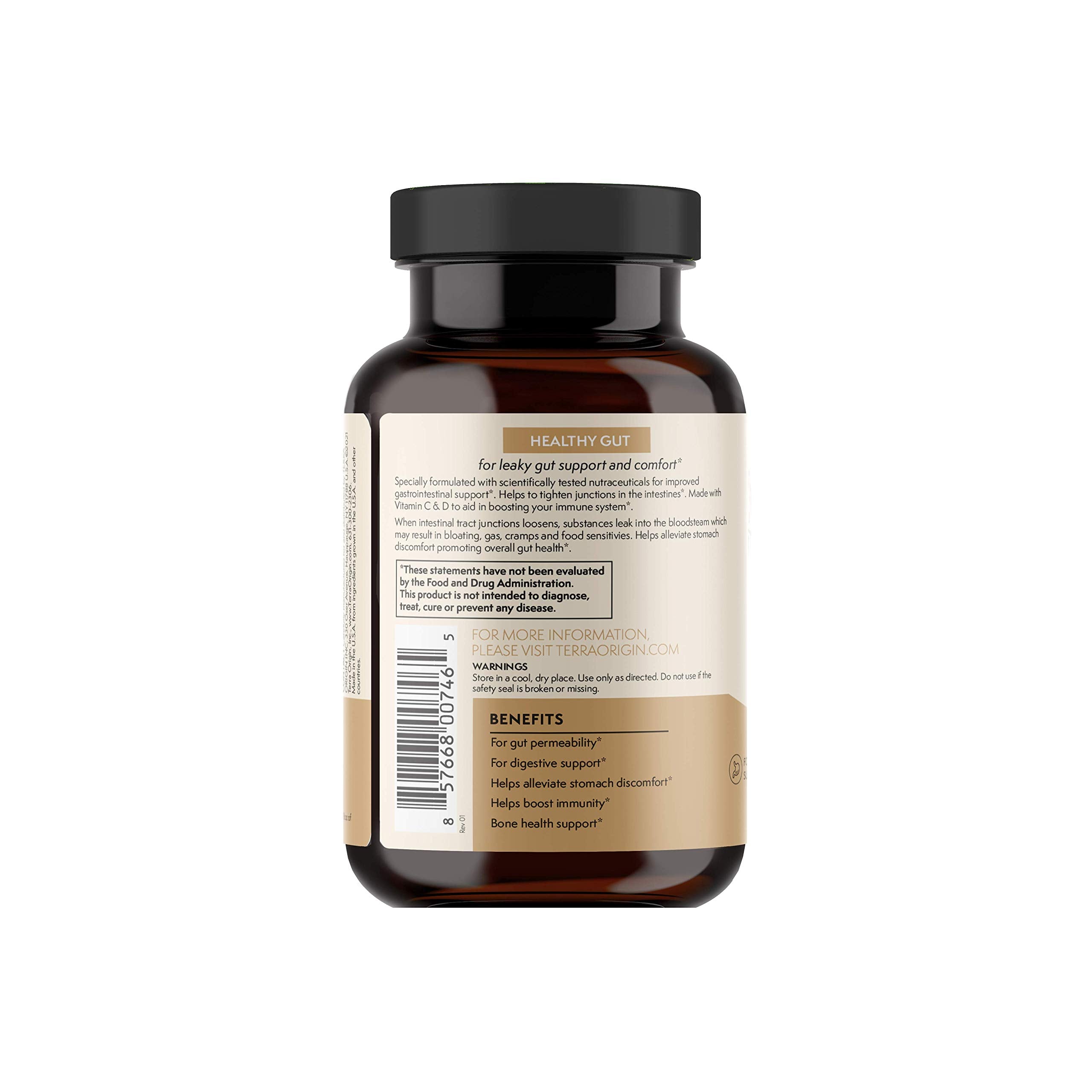 TERRA ORIGIN Healthy Gut Capsules with Immunity Boost | 90 Capsules | Non GMO, Gluten Free, Dairy Free | Digestive Support for Men and Women