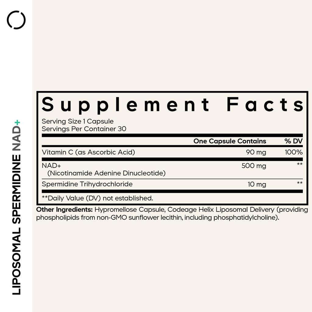 Codeage Liposomal Spermidine NAD+ Spermidine Supplement - 500 Mg NAD+ Vitamin C - Liposomal Delivery - Nicotinamide Adenine Dinucleotide Pills - 1 Capsule Per Serving - Vegan, Non-GMO - 30 Capsules CodeageBuy Supplements Australia