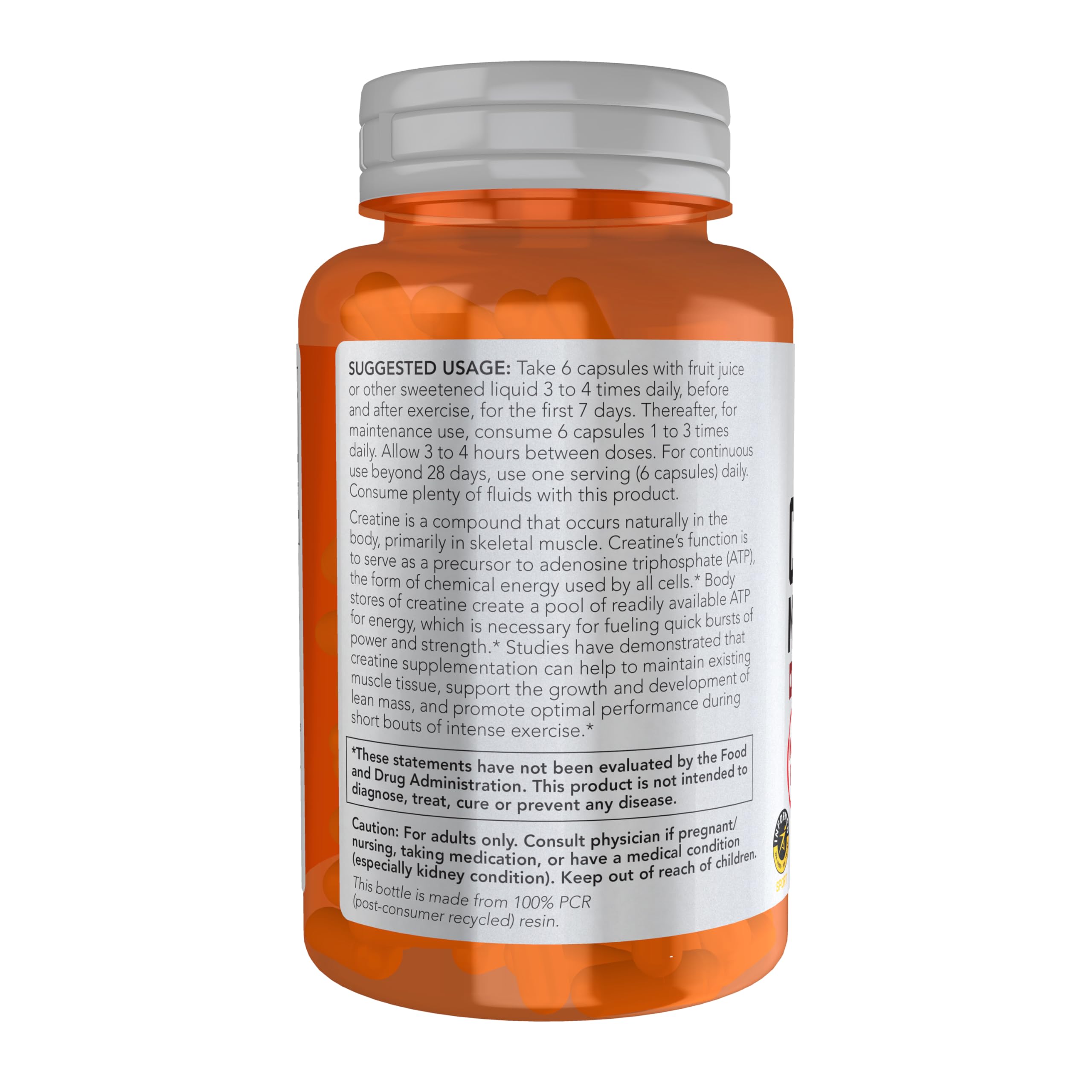 NOW Foods Sports Nutrition, Creatine Monohydrate 750 mg, Mass Building*/Energy Production*, 120 Veg Capsules NOW FoodsBuy Supplements Australia