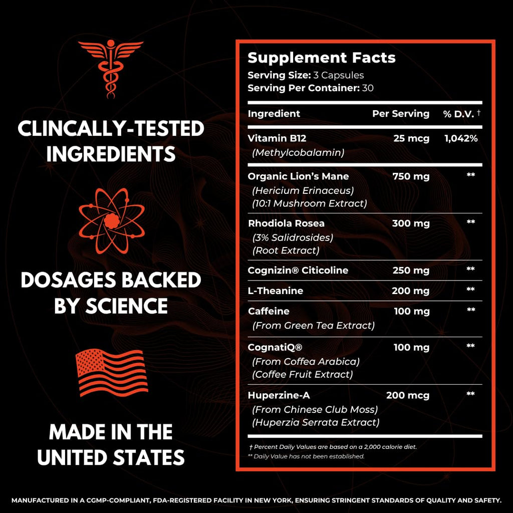 Advanced Nootropic Brain Supplement for Energy, Memory, & Focus | Lion's Mane, Caffeine, L-Theanine, and 5 Additional All-Natural Ingredients to Improve Cognitive Health (90 Capsules) HUMBLEROOTS PERFORMANCEBuy Supplements Australia