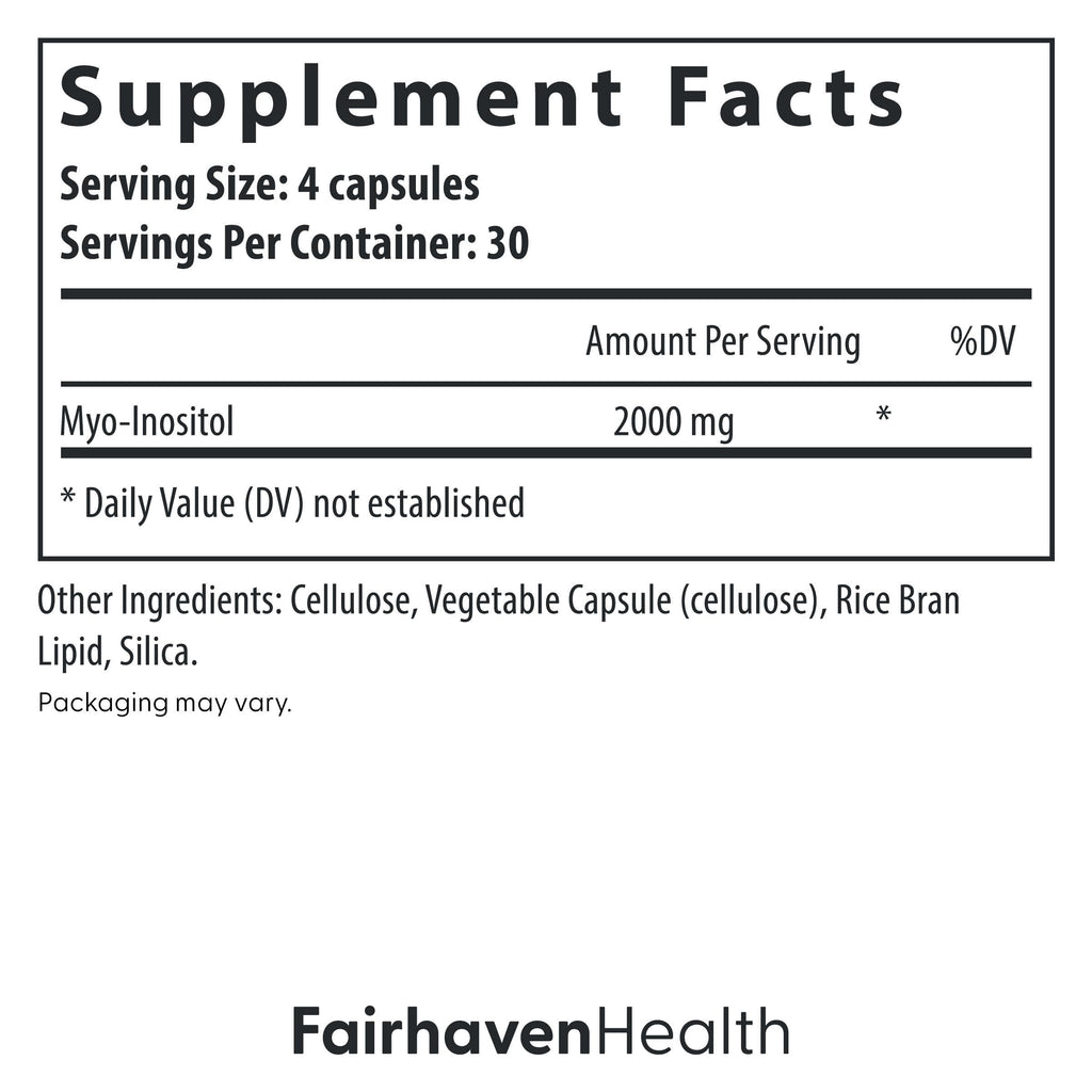 Fairhaven Health Myo-Inositol Supplement for Women and Men | Vitamin B8 2000mg | Vegan Inositol Powder Capsules | Gluten, Dairy and Soy Free | 120 Inositol Capsules Fairhaven HealthBuy Supplements Australia