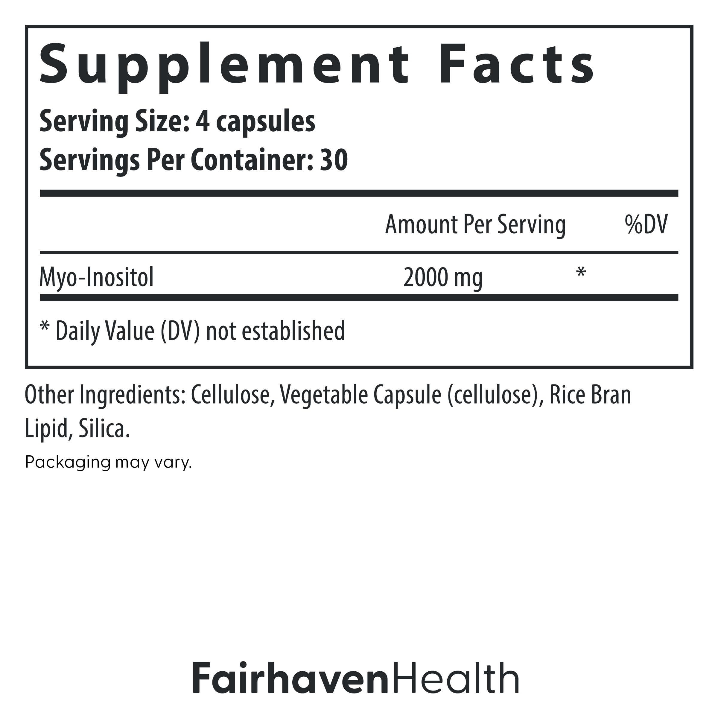 Fairhaven Health Myo-Inositol Supplement for Women and Men | Vitamin B8 2000mg | Vegan Inositol Powder Capsules | Gluten, Dairy and Soy Free | 120 Inositol Capsules Fairhaven HealthBuy Supplements Australia