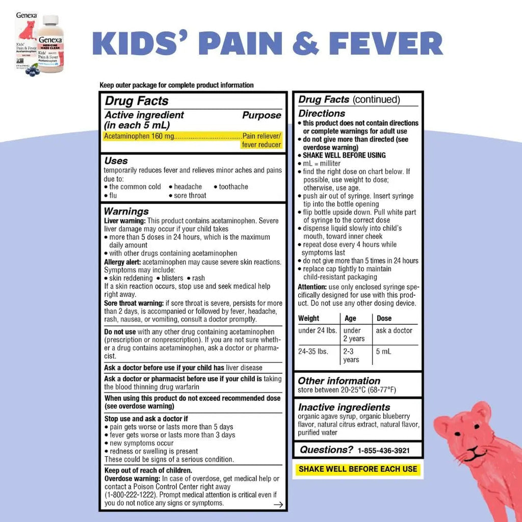 Genexa Kids' Clean Pain & Fever Acetaminophen Bundle | Relieves Fever & Minor Aches and Pain | Dye Free, 0% Artificial Additives | Chewable Tablets & Liquid Oral Suspension for Children Aged 2-11 GenexaBuy Supplements Australia