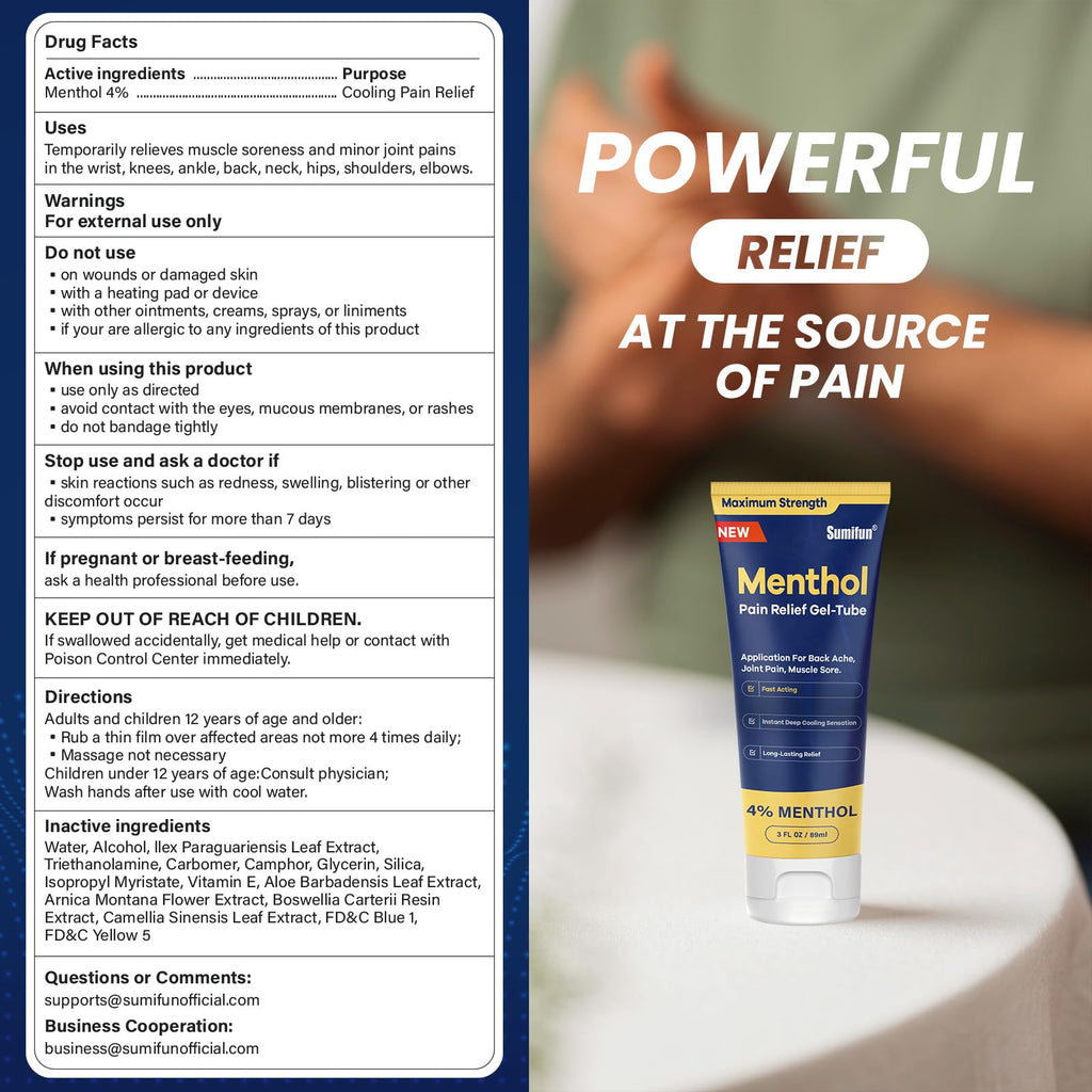 Sumifun Menthol Pain Relief Gel-Tube-3 FL OZ Tube (Pack of 2)- for Knee & Lower Back, Sore Muscle, Neck Shoulder Pain Relief SumifunBuy Supplements Australia