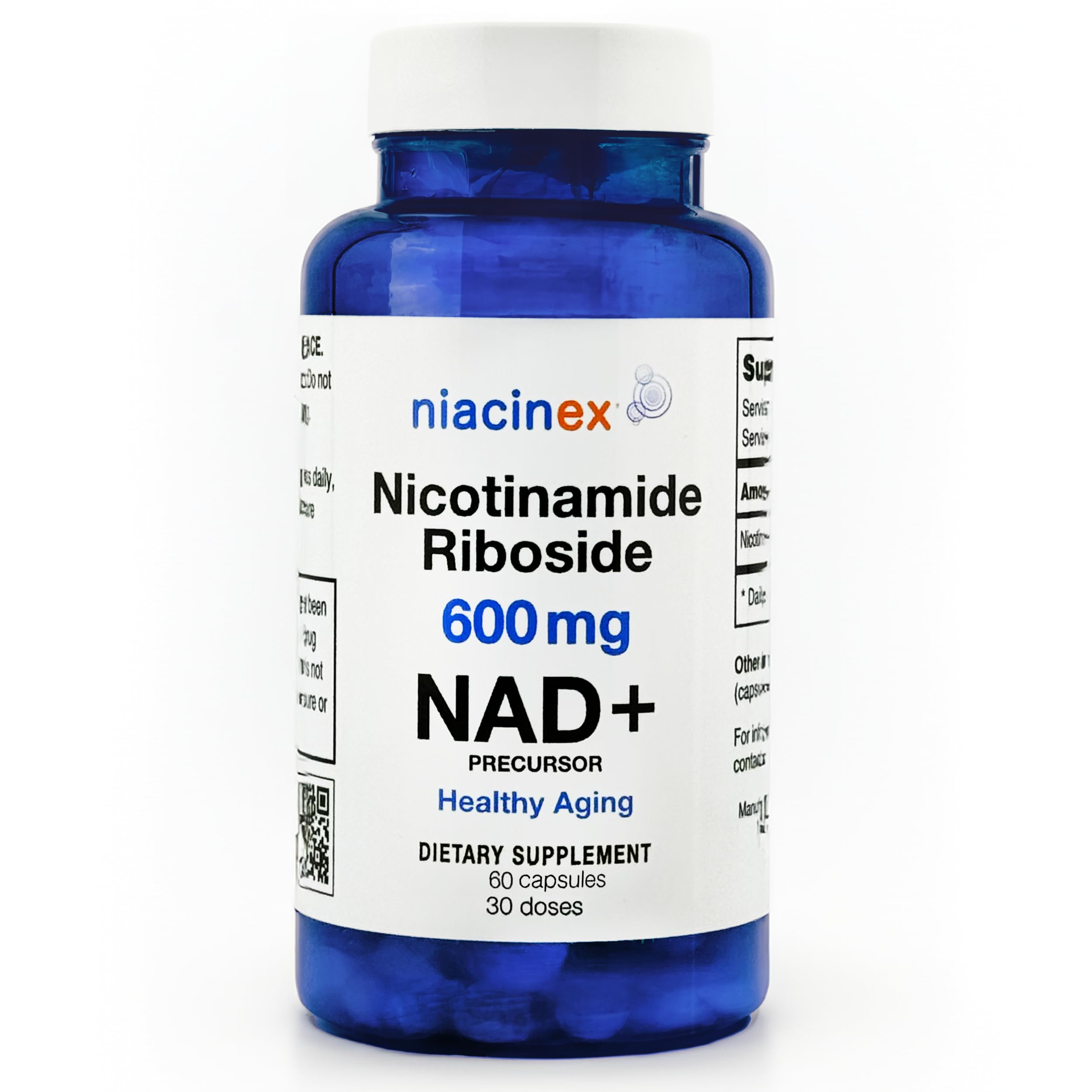 Blue supplement bottle labeled 'Niacinex' with white label on a white background