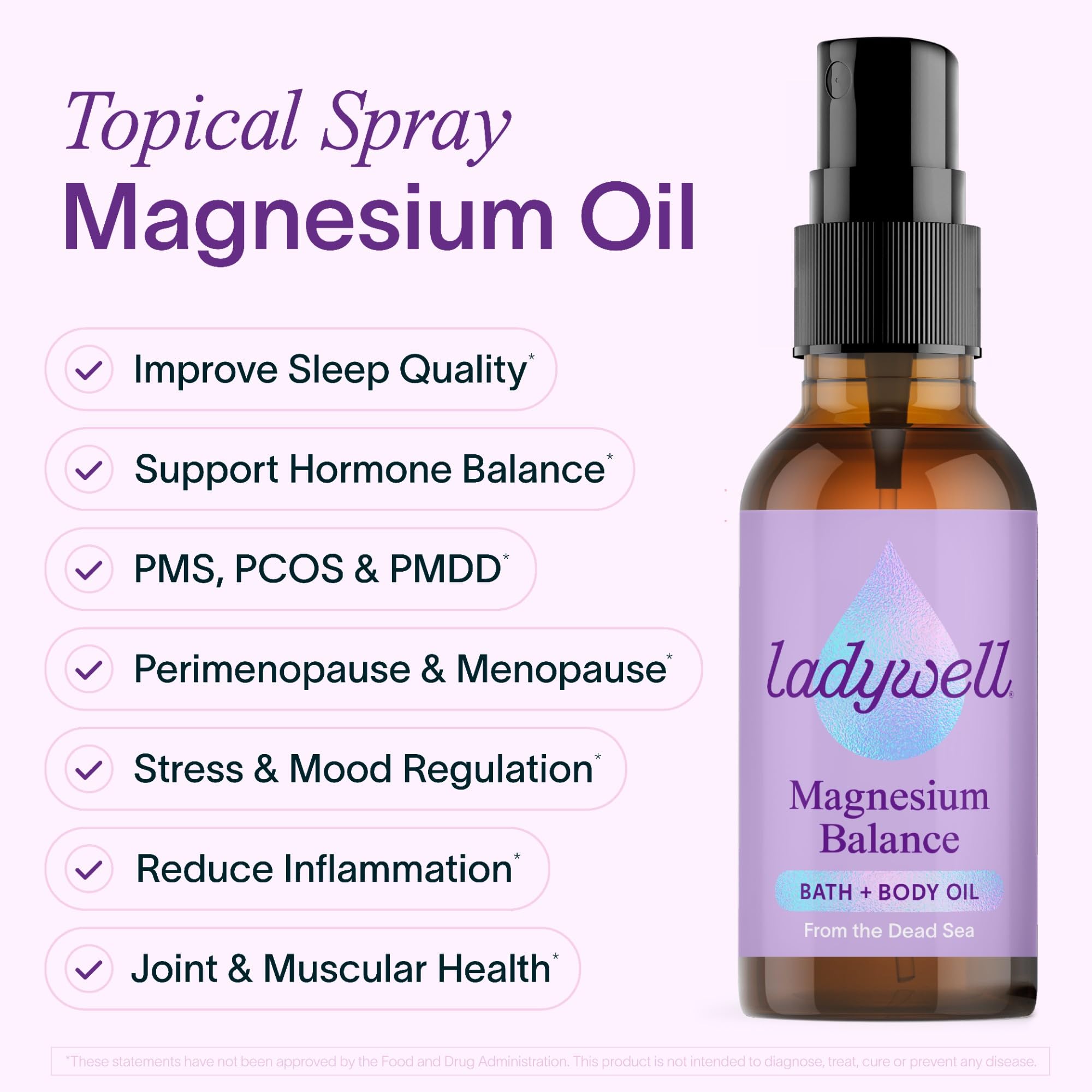 Ladywell Topical Magnesium Oil Spray | Mood, Cycle & Stress Support | PMS, PCOS, Fertility, Menopause, Hormone Balance, Cramps | Pure Magnesium Chloride, Science-Backed | Rapid Skin Absorption LadywellBuy Supplements Australia