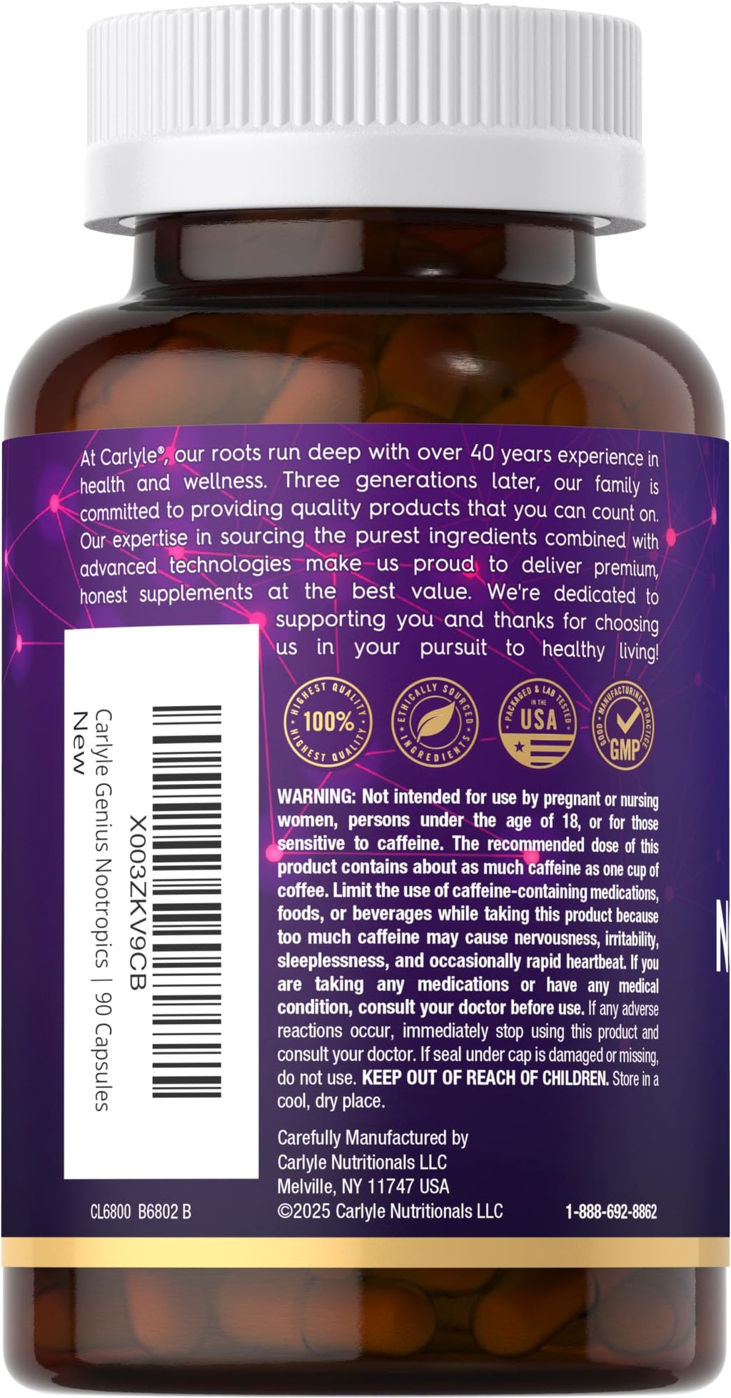 Carlyle Brain Nootropic Supplement | 90 Capsules | with Caffeine, B12, and Guarana Extract | Non-GMO & Gluten Free CarlyleBuy Supplements Australia