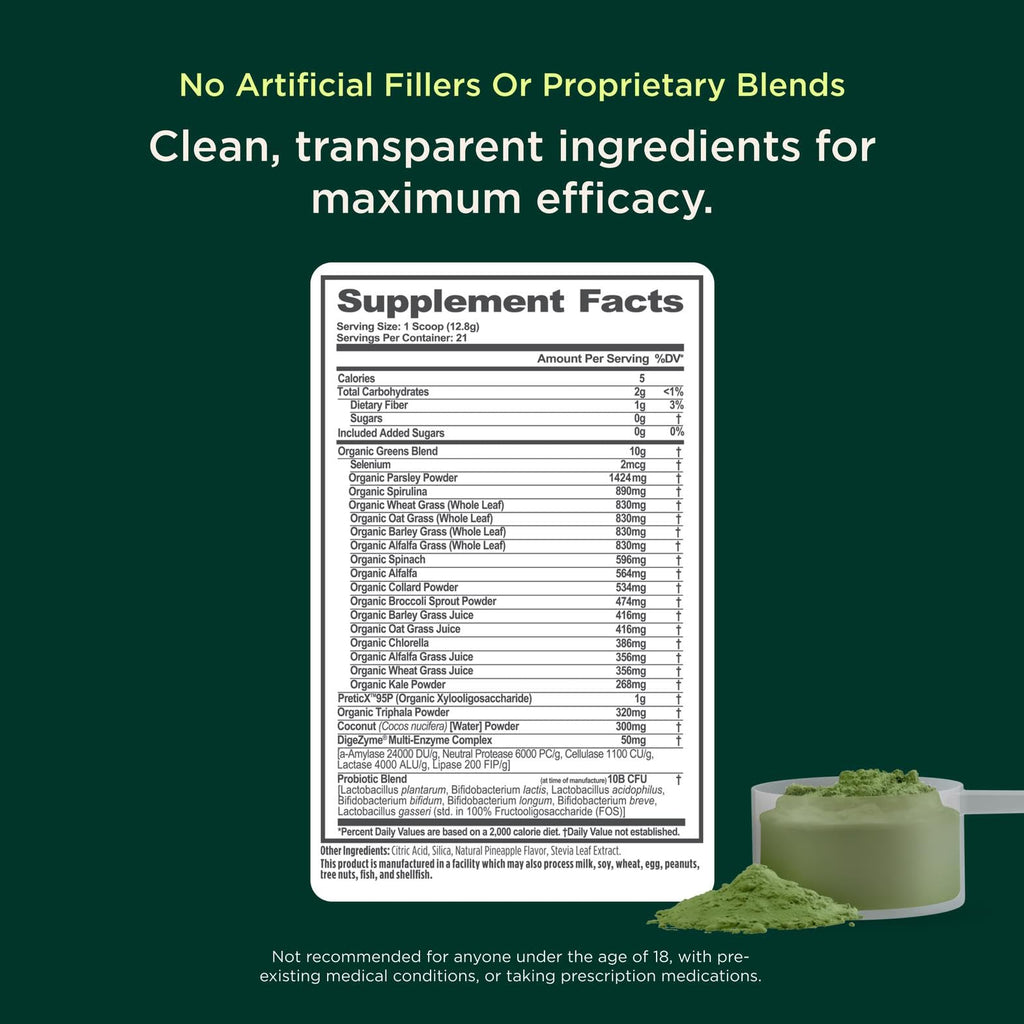 The Genius Brand Daily Superfood Greens - Organic Plant-Based Powder - Pineapple Flavor - Whole Food Blend with Greens, Fruits & Veggies - 30 Serving The Genius BrandBuy Supplements Australia