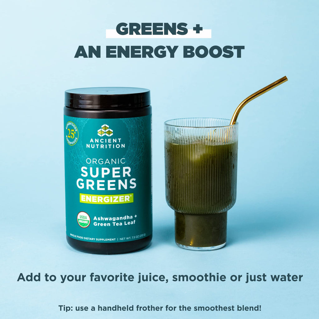 Ancient Nutrition Supergreens Energizer Powder, Organic Superfood Powder with Caffeine Ancient NutritionBuy Supplements Australia