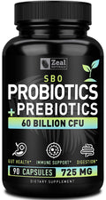 Probiotics and Prebiotics + SBO Probiotics (60 Billion CFU | 90 Capsules) Acidophilus Probiotic w. Saccharomyces Boulardii, Bifidobacterium + Spore Probiotic & Organic Sprouted Prebiotic Fiber Blend Zeal NaturalsBuy Supplements Australia