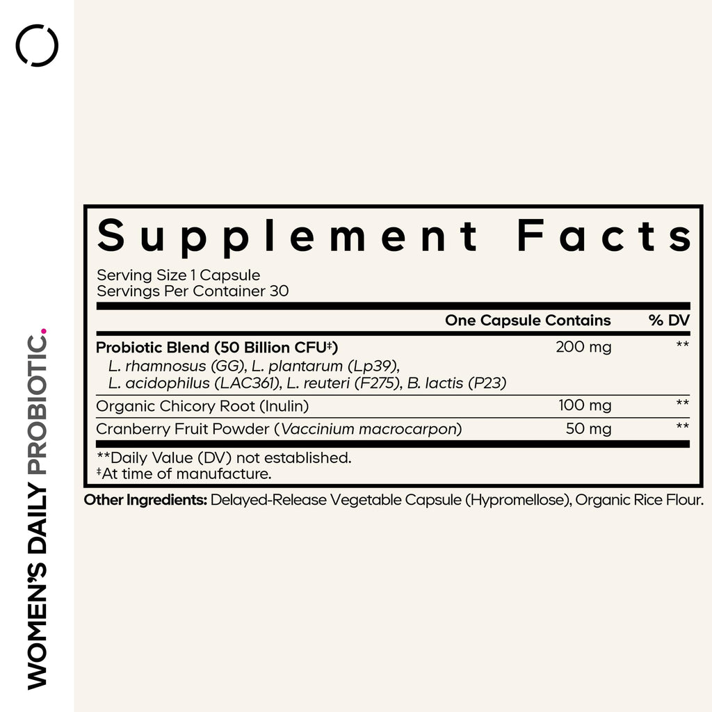 Codeage Women’s Daily Probiotic Supplement – 50 Billion CFU Supplement, Cranberry Fruit Powder, Prebiotic Chicory Root Inulin – Women’s Wellness Support – 1 Capsule Per Serving - Non-GMO – 30 Capsules CodeageBuy Supplements Australia