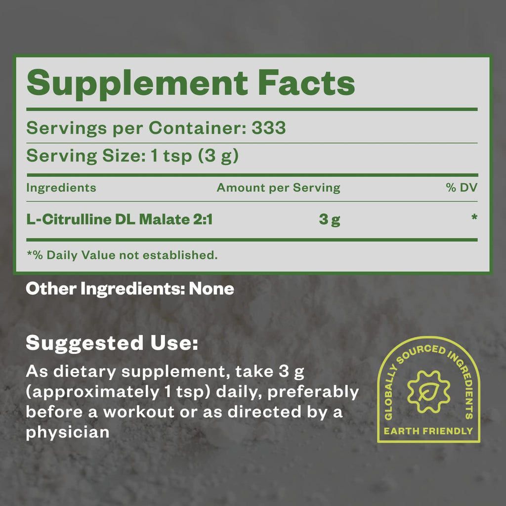 Purisure Citrulline Malate 2:1 Powder, 1 kg, Citrulline Supplement and Citrulline Nitrate for Strength Performance and Energy, Pre-Workout L Arginine L Citrulline Supplement Powder, 334 Servings