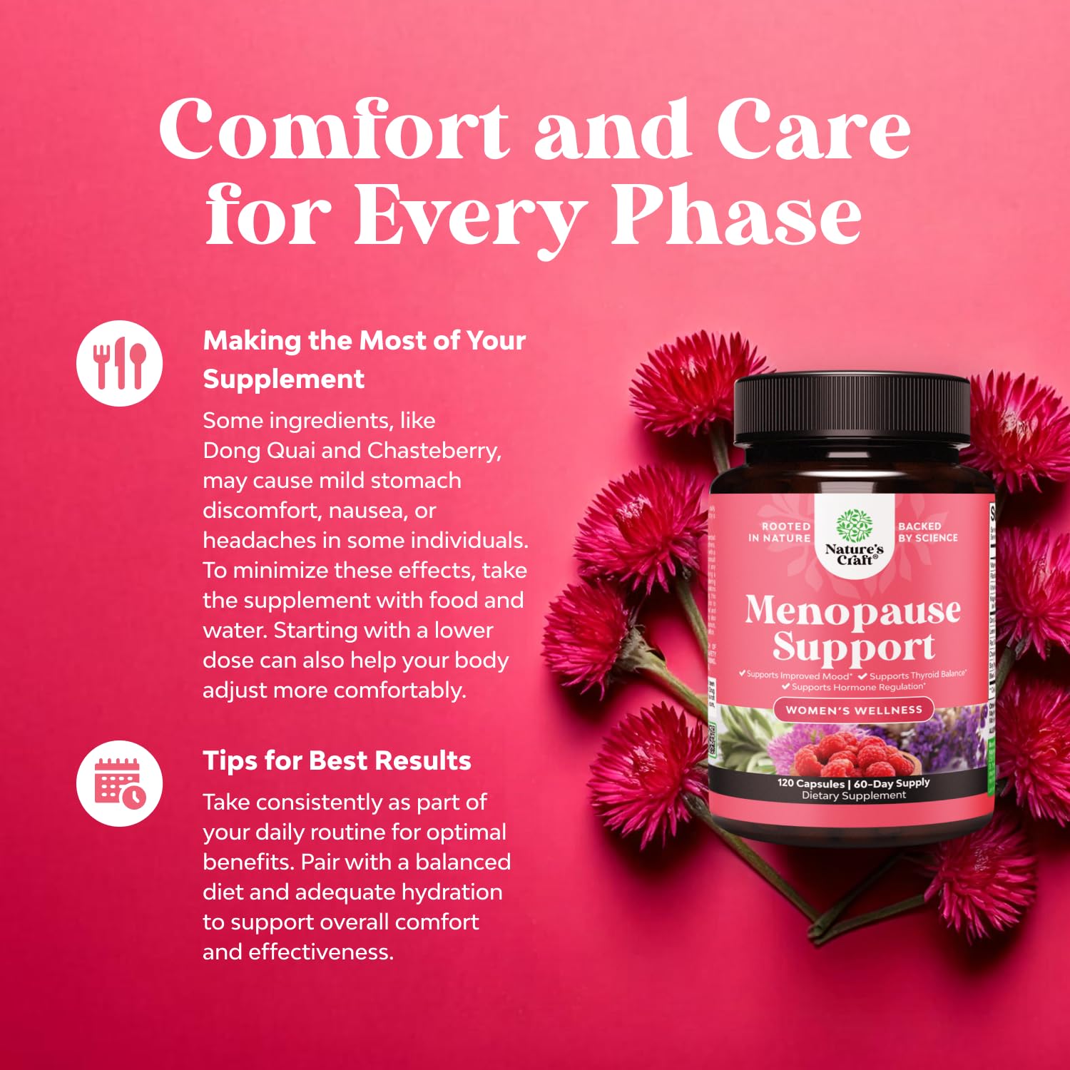 Complete Herbal Menopause Supplement for Women - Female Hormone Balance Capsules for Night Sweats Hot Flashes & Mood Swings with Dong Quai, Chaste Berry & Black Cohosh Root - 120 Count Pack Natures CraftBuy Supplements Australia