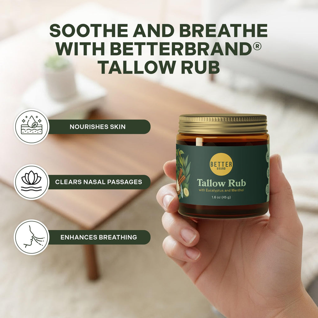 Betterbrand Petroleum-Free Medicated Tallow Rub – Natural Vapor Rub Alternative with Menthol & Eucalyptus - Grass-Fed Tallow Balm for Chest Congestion Relief - 1.6oz BetterbrandBuy Supplements Australia