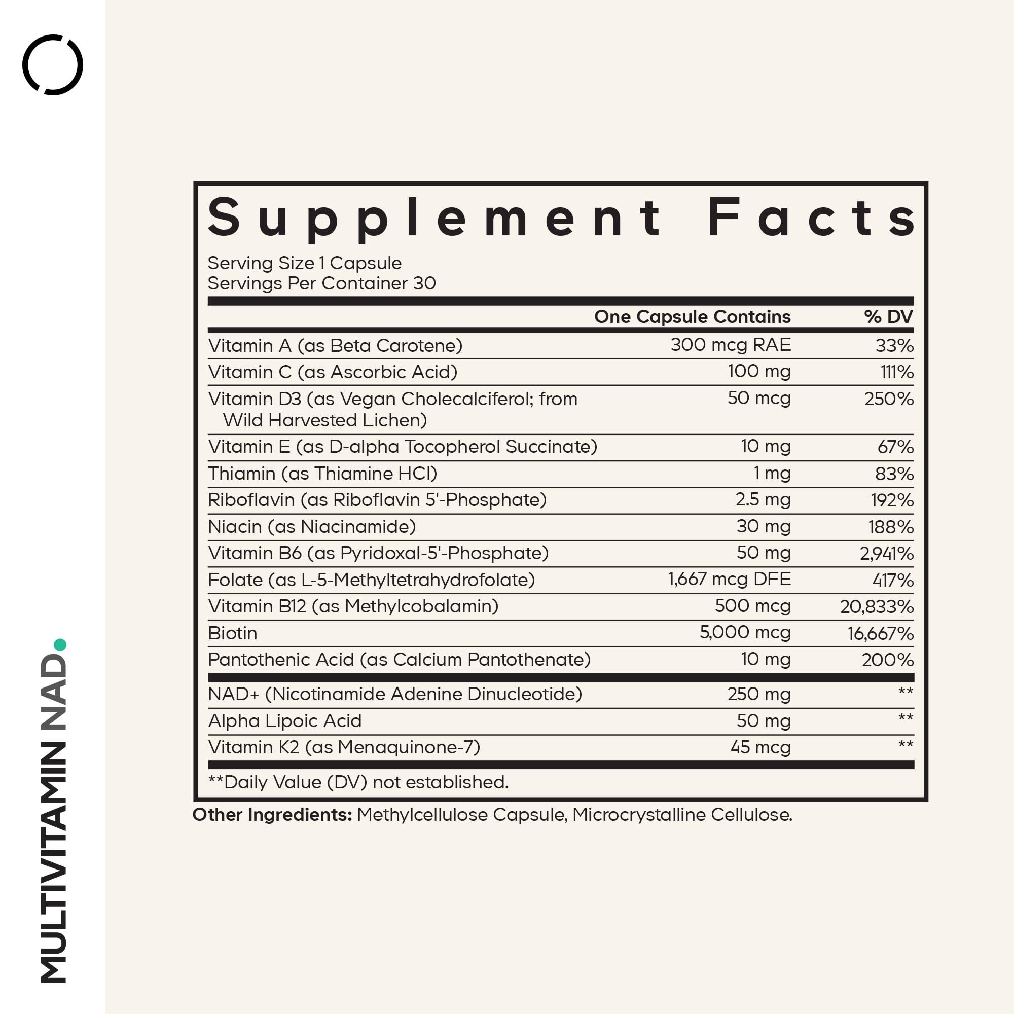 Codeage Multivitamin NAD Supplement - NAD+ Energy & Healthy Aging Support - Vitamin D3 K2, P5P, Methylated B12, Alpha Lipoic Acid, Folate, Riboflavin, Biotin, B Complex Pills - Non-GMO - 30 Capsules CodeageBuy Supplements Australia
