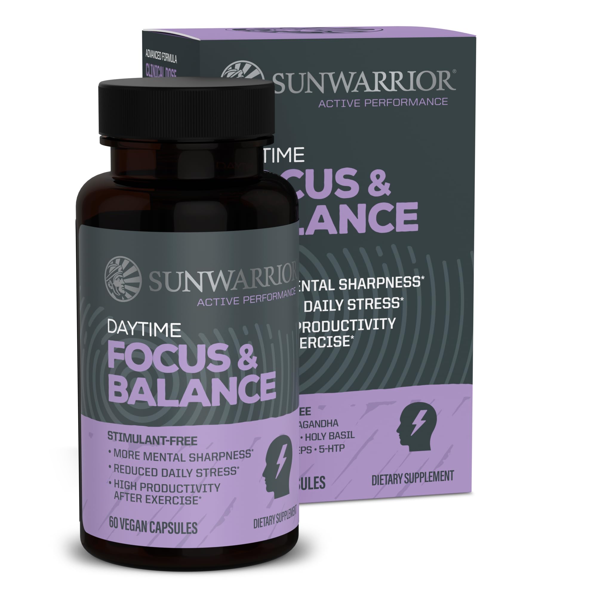 Ashwagandha, Rhodiola, Reishi & 5-HTP for Stress-Free Focus Active Focus & Balance Capsules Caffeine-Free Nootropic for Calm Energy & Mental Clarity, Mood & Immune Support 60 Vegan Capsules SunwarriorBuy Supplements Australia