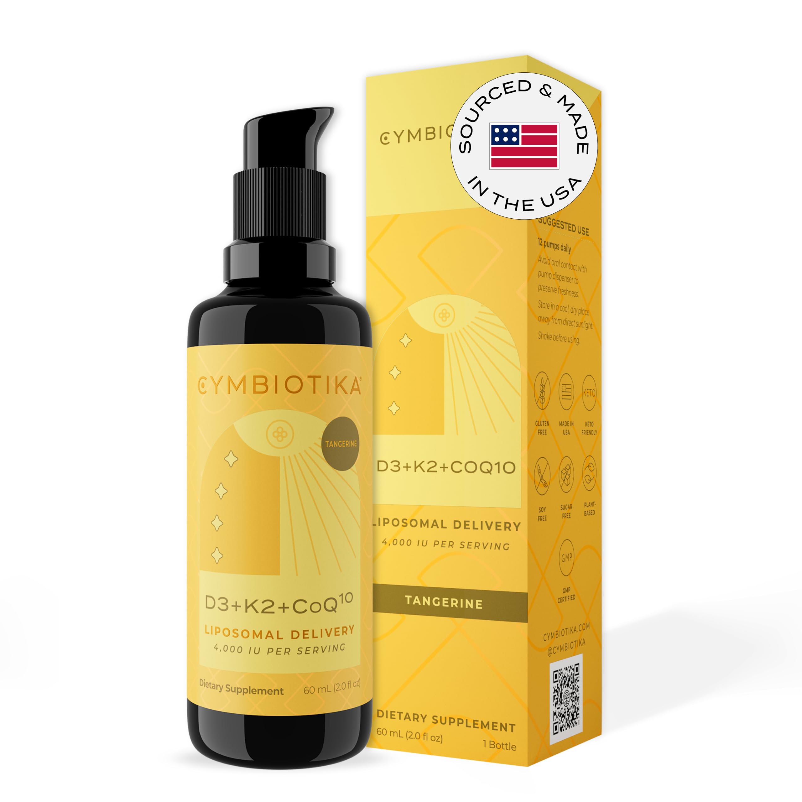 CYMBIOTIKA Vitamin D3 + K2 + CoQ10 Liquid, Vitamin D Supplement for Immune Support, Heart Health & Bone Health, Energy Booster, Liposomal Delivery, Vegan, Keto Ingredients, Tangerine Flavor CYMBIOTIKABuy Supplements Australia