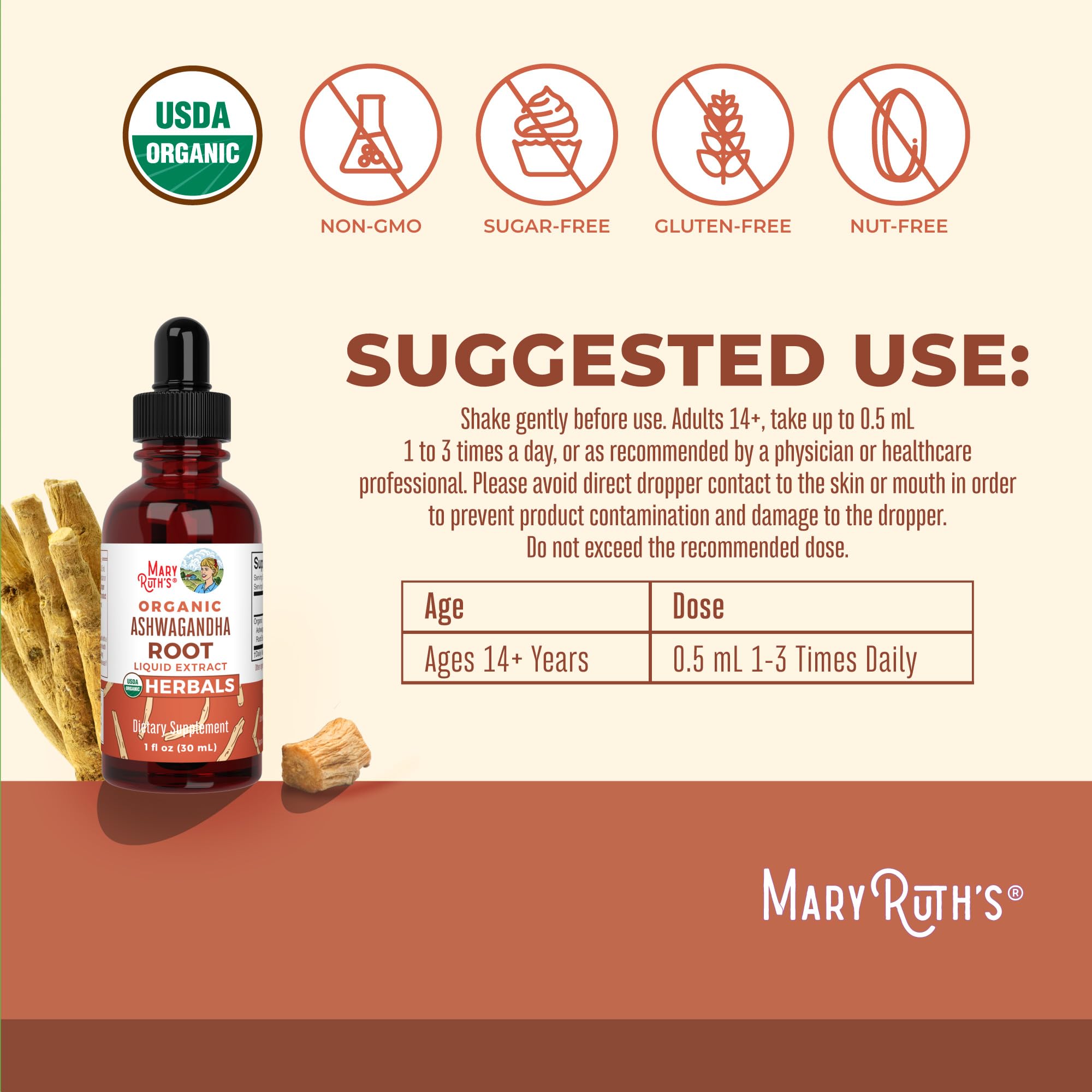 MaryRuth Organics Ashwagandha Root | USDA Organic Ashwagandha Liquid Drops | Stress Relief, Natural Calm, Relaxation and Mood Support Supplement | Adaptogenic | Nervine | Vegan | Non-GMO | 60 Servings MARYRUTH'SBuy Supplements Australia