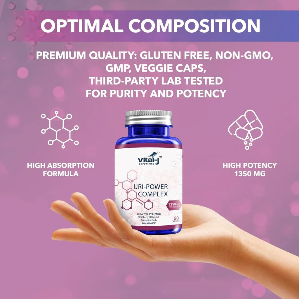 4-IN-1 URI POWER COMPLEX 1350mg - D Mannose, Cranberry, Hibiscus, and Dandelion Herb - Naturally Cleanse the Bladder and Urinary Tract 60 capsules – Specialized Approach for UTI Avoidance Vital-J EmpoweringBuy Supplements Australia