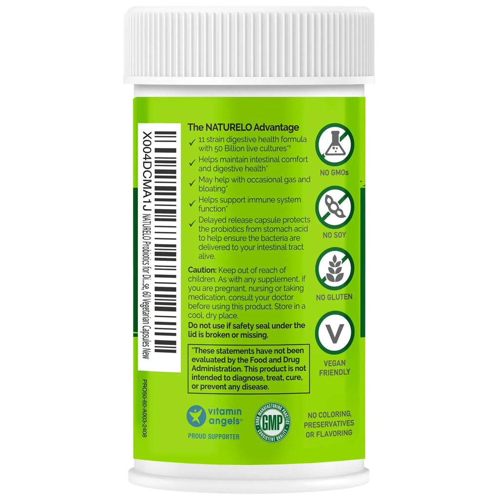 NATURELO Probiotics for Digestive Health, 50 Billion CFU, 60 Vegetarian Capsules, 11 Strains, Daily Use Supplement, Delayed Release, No-Fridge, Boosts Immune System, Probiotics for Women & Men NATURELOBuy Supplements Australia