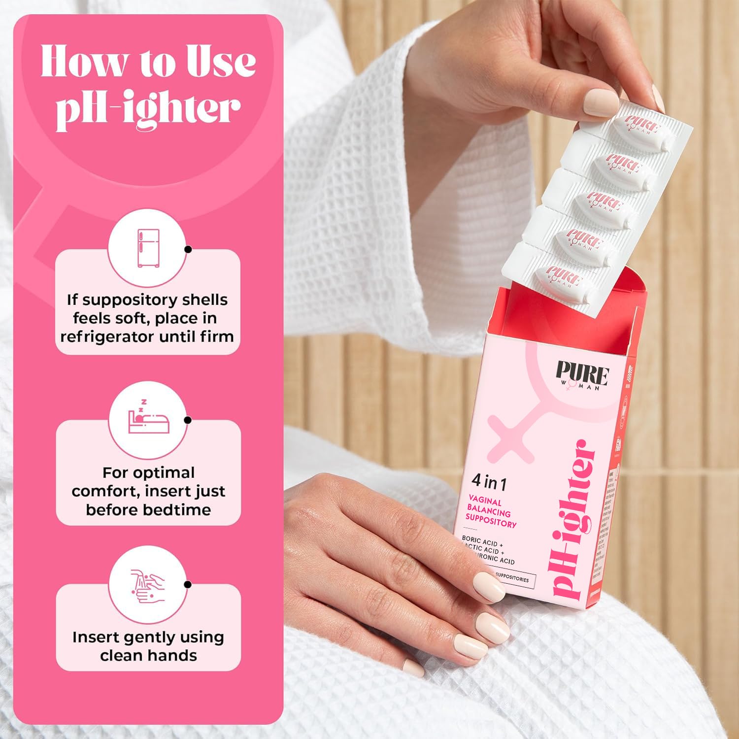 PURE WOMAN - pH-ighter Vaginal Boric Acid Suppositories for Women - Hyaluronic Acid - 4 in 1 Vaginal Suppositories for Discomfort, Dryness, Odor & pH Balance- Full Vaginal Health Care - 7pk PURE WOMANBuy Supplements Australia