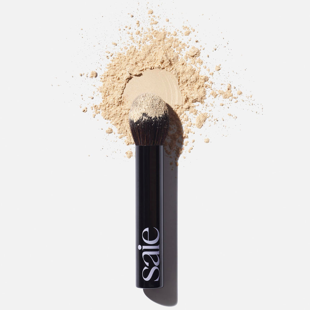 Saie Face Powder Duo, Medium - The Fluffy Brush, Soft, Multi-Use Targeted Powder Brush With Tapered Tip & Airset Radiant Loose Setting Powder, Translucent Medium (0.14 oz) - Vegan, Cruelty-Fee SaieBuy Supplements Australia