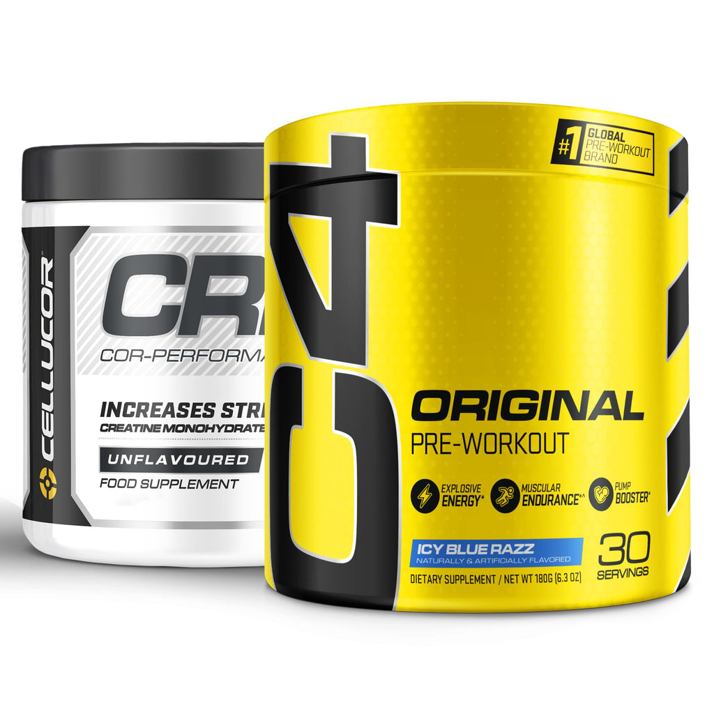 Cellucor Pre Workout & Creatine Bundle, C4 Original Pre Workout Powder, Icy Blue Razz
