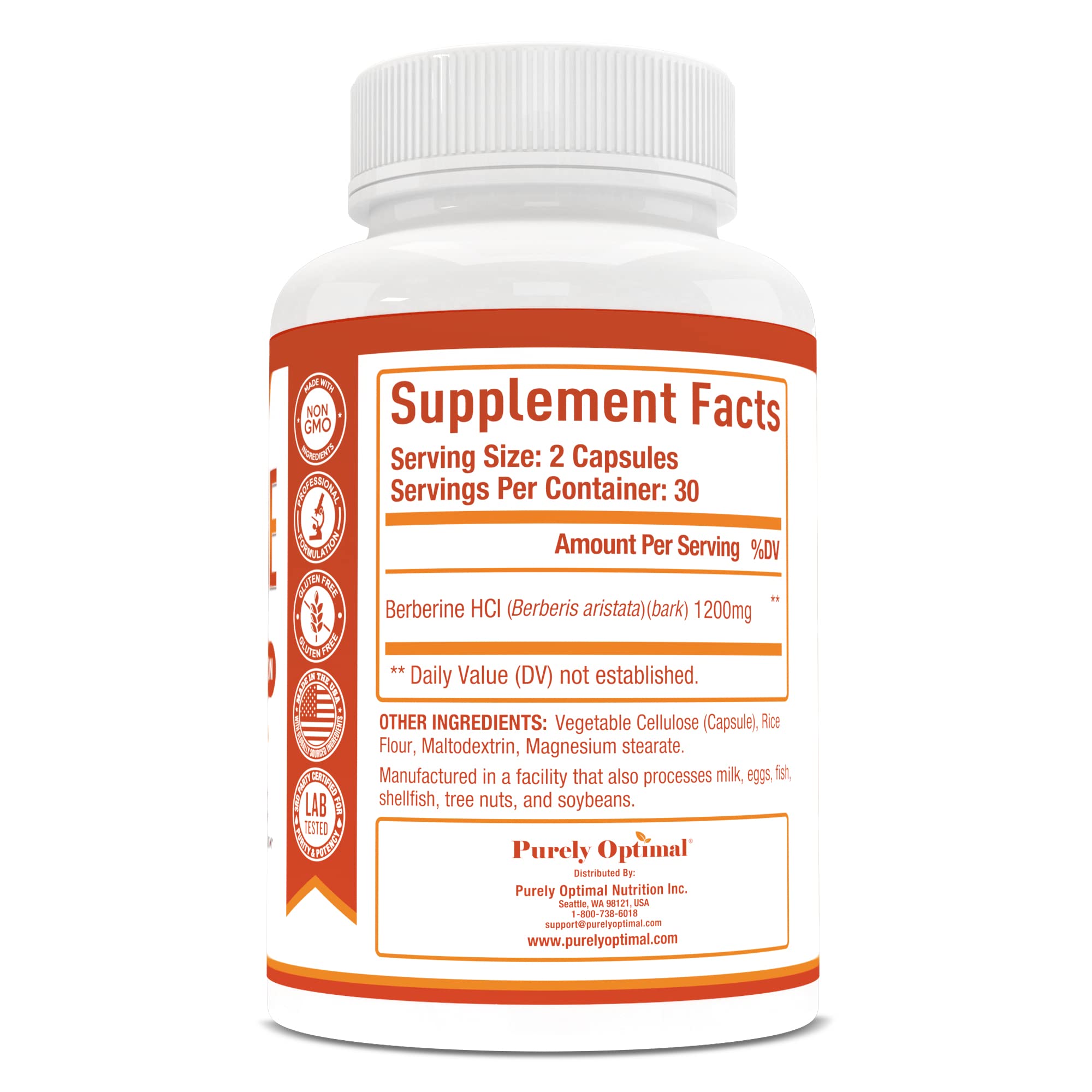 Purely Optimal Premium Berberine Supplement - 1200mg Berberine HCl, Non-GMO Purely OptimalBuy Supplements Australia