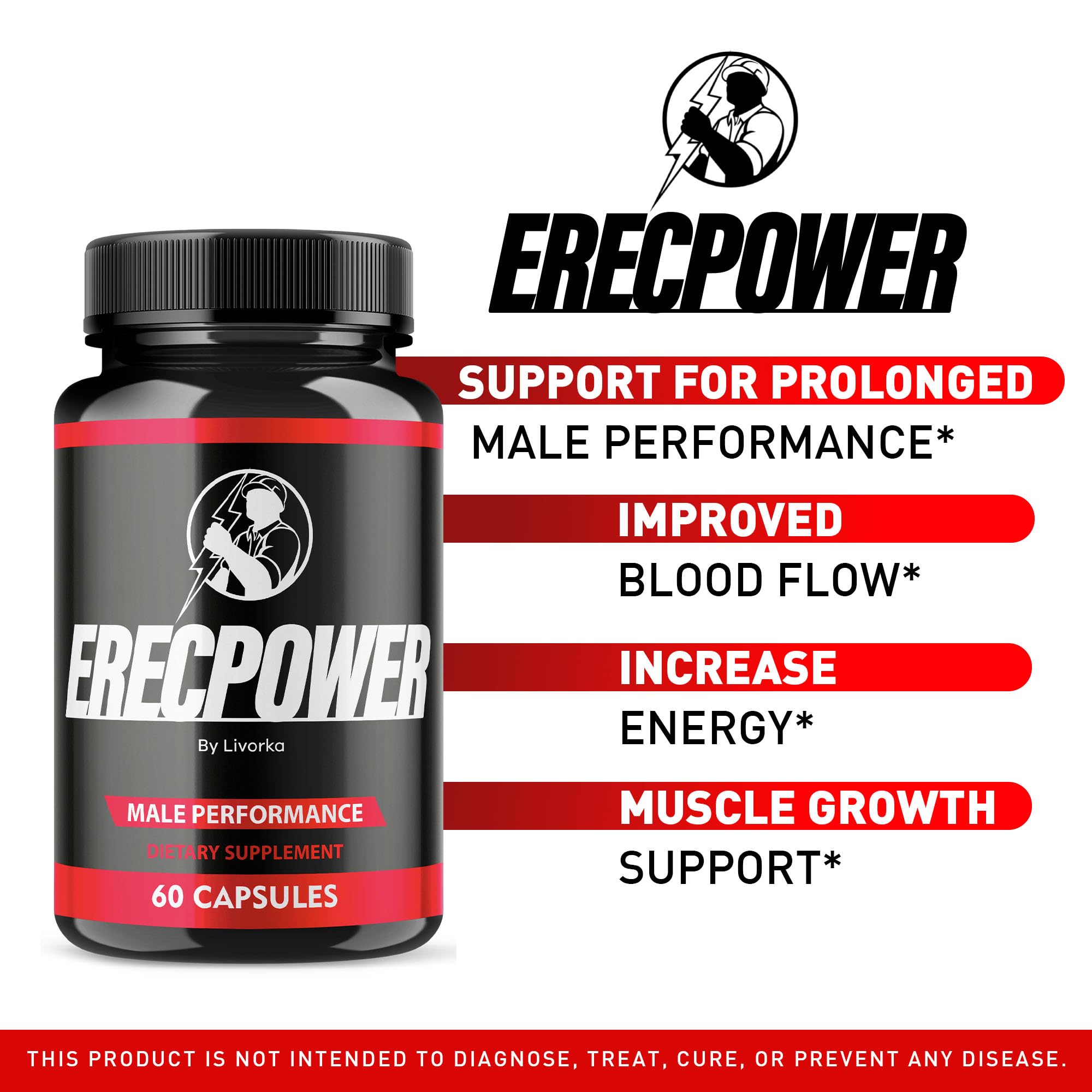 LIVORKA Erecpower Multivitamin Male Performance Capsules for Mens Health, Advanced Formula - 300 Capsules (5 Month Supply) - Pack of 5 LIVORKABuy Supplements Australia