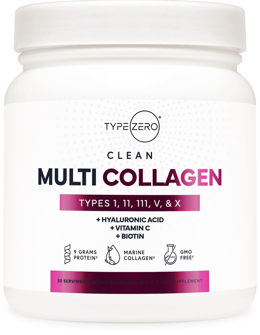 Type Zero Multi Collagen Powder 30 Servings (Unflavored) - Types I, II, III, V, & X Collagen Peptides + Hyaluronic Acid, VIT C, Biotin Type ZeroBuy Supplements Australia