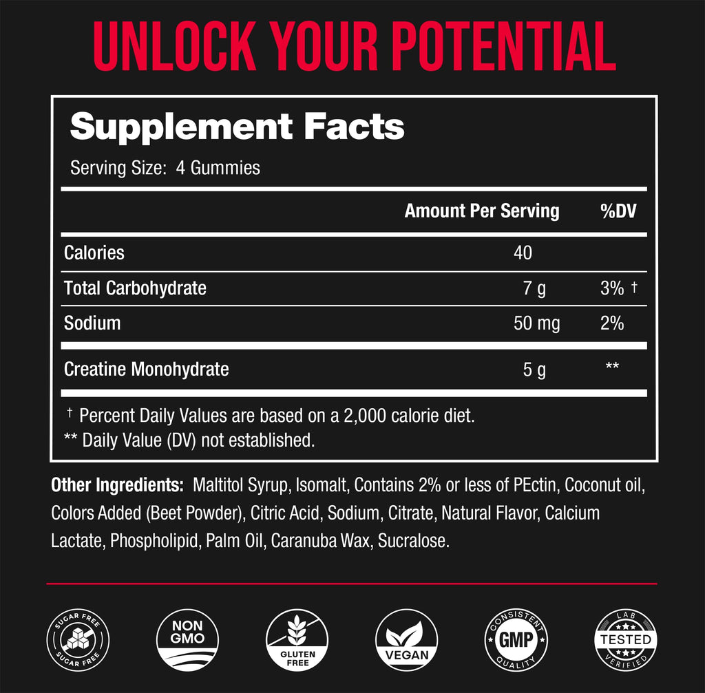 NutraChamps 120 Creatine Gummies for Men & Women - 5g Sugar Free Chewable Creatine Monohydrate Gummies - Supports Protein Synthesis, Muscle Recovery & Workout Performance NutraChampsBuy Supplements Australia