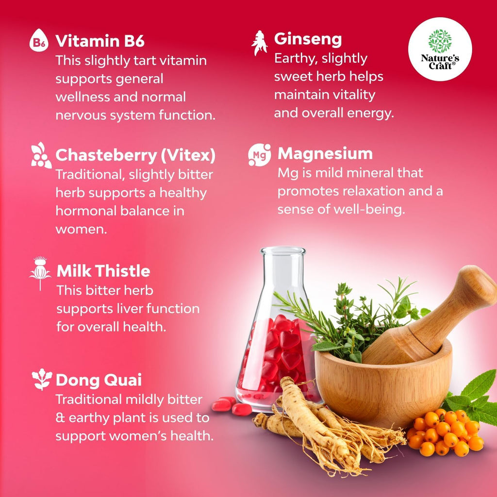 Hormone Balance for Women Gummies of All Ages - PMS Support Supplement for Women to Regulate Menstrual Cycle & Hormonal Balance Menopause & Mood Swings with Vitamin B6 & Dong Quai - 60 Chews - 3 pack Natures CraftBuy Supplements Australia