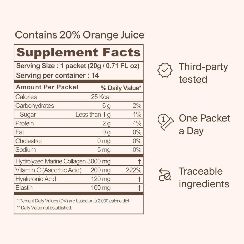 Ownist Triple Collagen Liquid Packets On-The-Go - Peptides with Hydrolyzed Marine Collagen, Elastin, Hyaluronic Acid and Vitamin for Healthy Skin - Orange Flavor - 14 Individual Stick Packs Ownist buy supplements Au