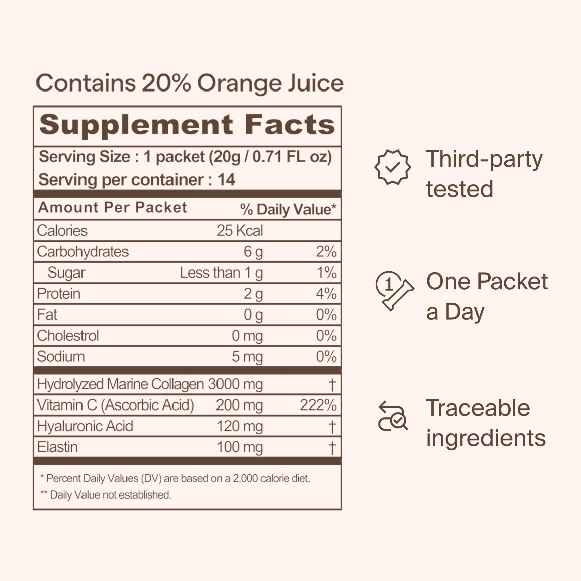 Ownist Triple Collagen Liquid Packets On-The-Go - Peptides with Hydrolyzed Marine Collagen, Elastin, Hyaluronic Acid and Vitamin for Healthy Skin - Orange Flavor - 14 Individual Stick Packs Ownist buy supplements Au