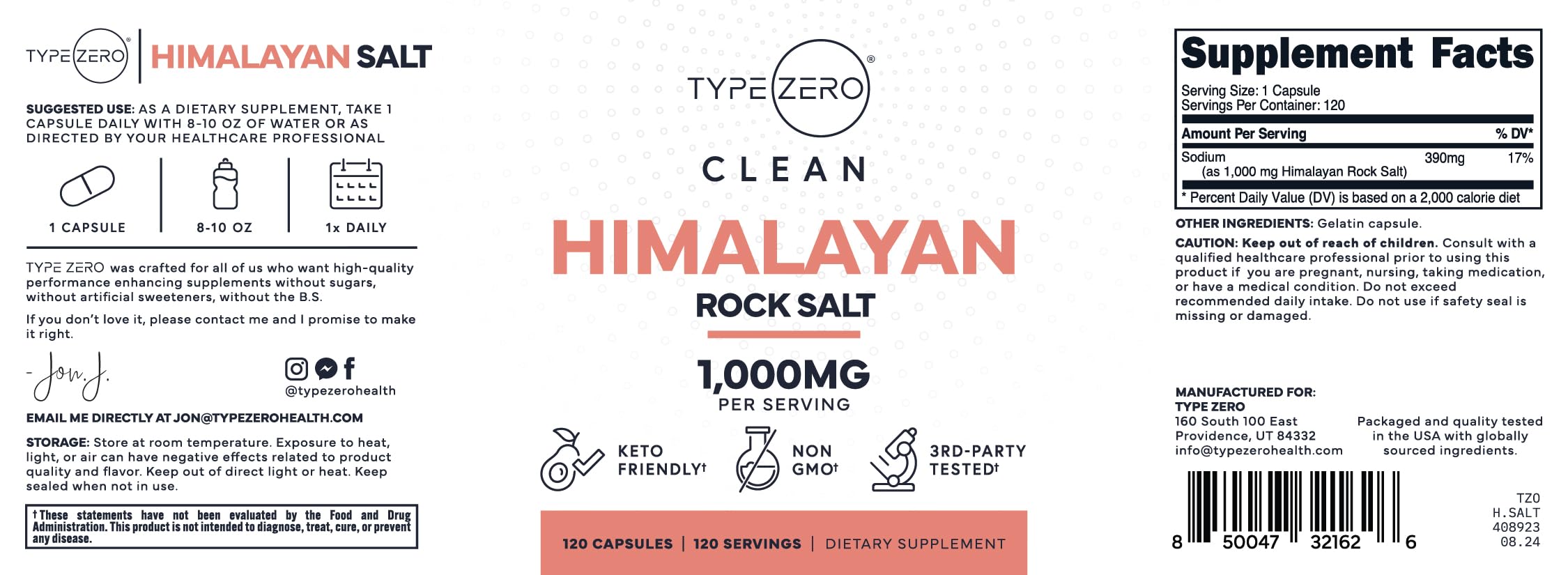Type Zero Himalayan Rock Salt Capsules (120 Capsules) (1000mg per Serving) Type ZeroBuy Supplements Australia