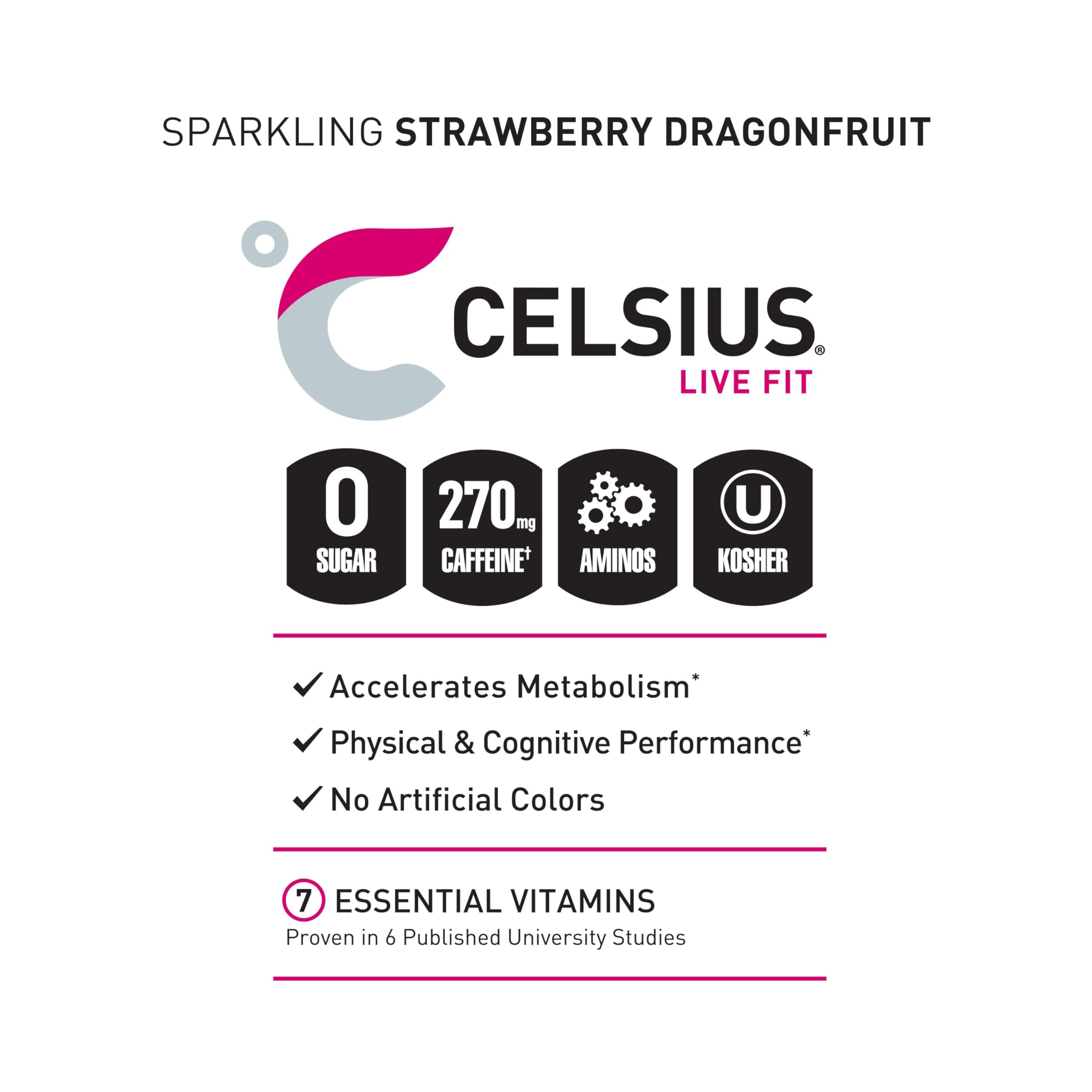 CELSIUS ESSENTIALS, Sparkling Dragonberry, Performance Energy Drink 16 Fl Oz CELSIUSBuy Supplements Australia
