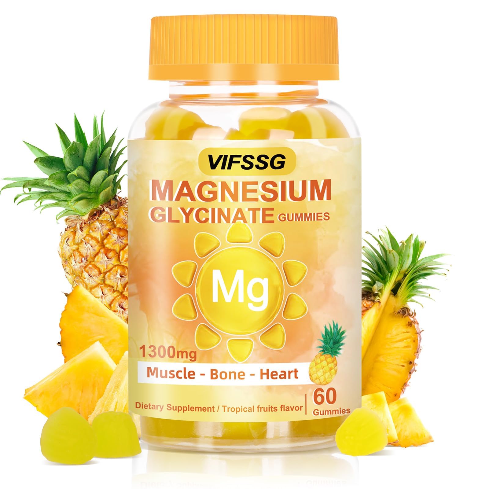 VIFSSG Magnesium Glycinate Gummies 500 Mg, Triple Magnesium Complex Sugar-Free Gummies with Malate 400 Mg, Citrate 400 Mg, Magnesium Supplement Chewable